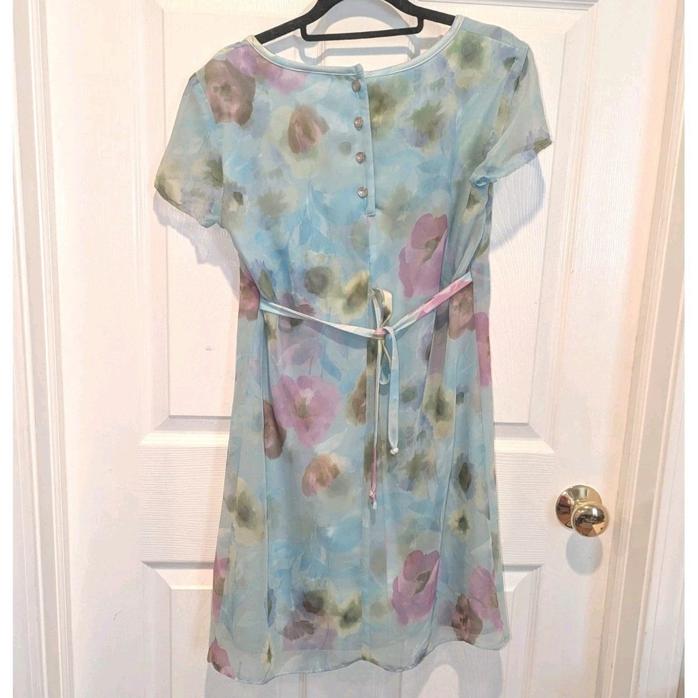 Romantic Watercolor Floral Sheer Mini Dress Cottagecore Weathervane Belted